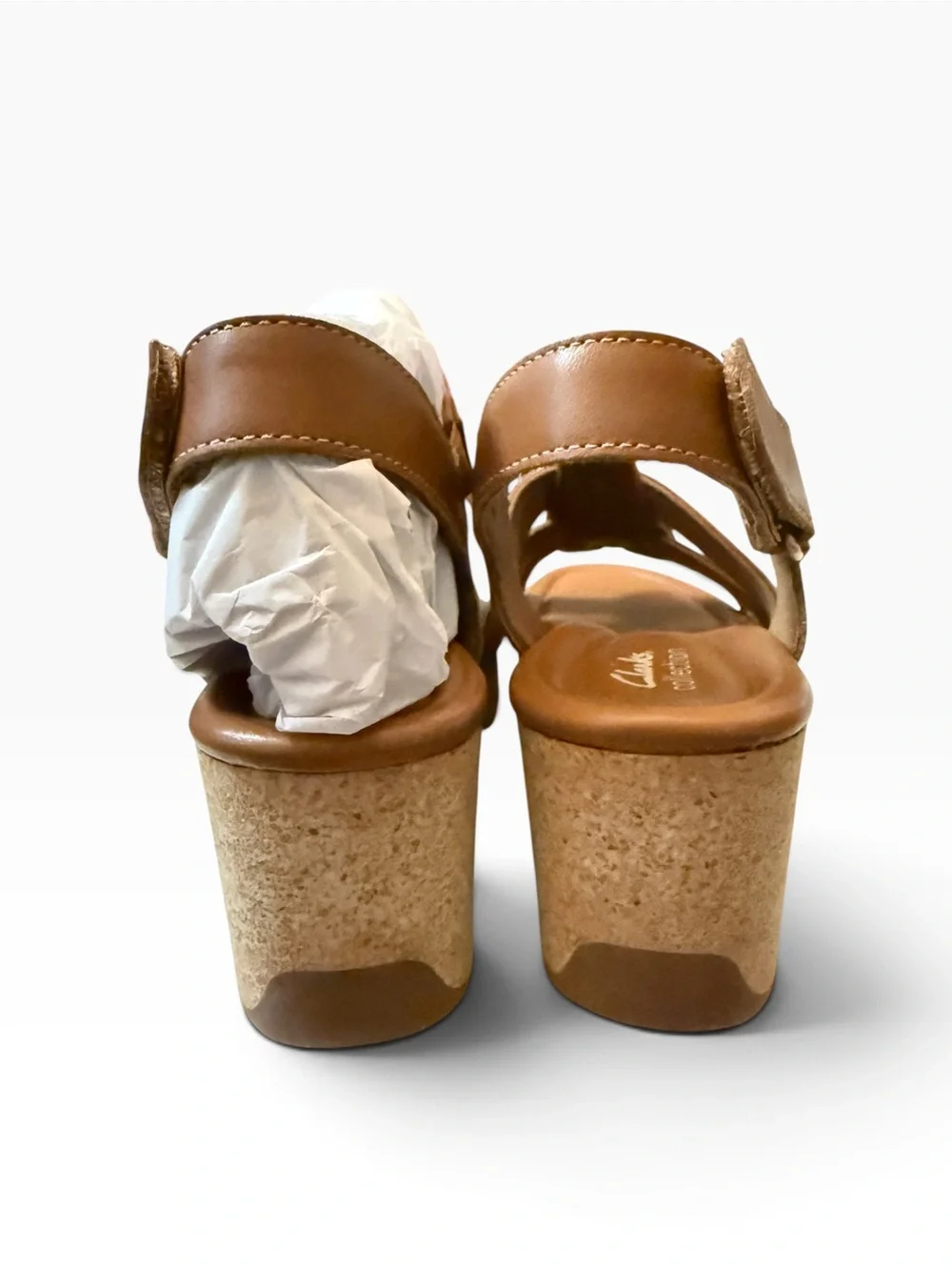 Clarks Chelsea Peak Cinnamon Leather Wedge Sandals Size 10W NIB